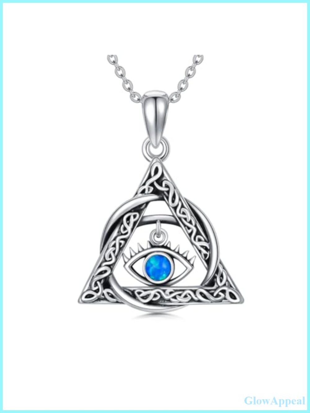 Evil Eye Pendant Necklace 925 Sterling Silver with Opal 18-20"